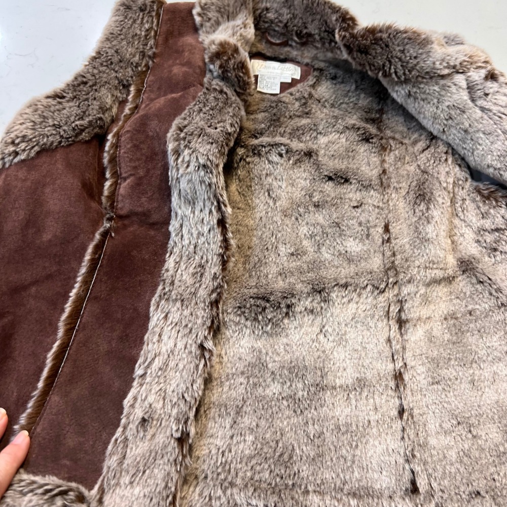 Live a Little Brown Leather Suede Faux Fur Trim Vest XL Style 30145 - Picture 7 of 9